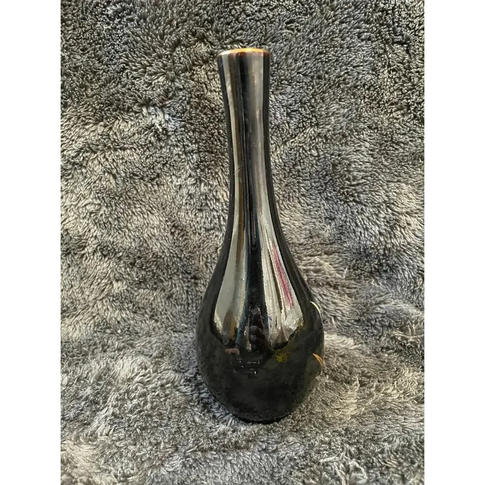 Vintage Otagiri Bud Vase Black Crown Iris 7. 5 inches Tall